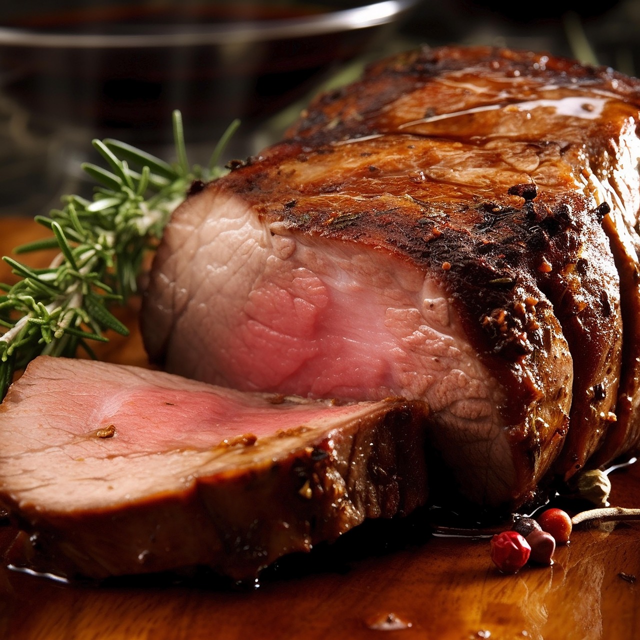 Arrosto succulento servito con contorni, in un piatto elegante, pronto per essere gustato.